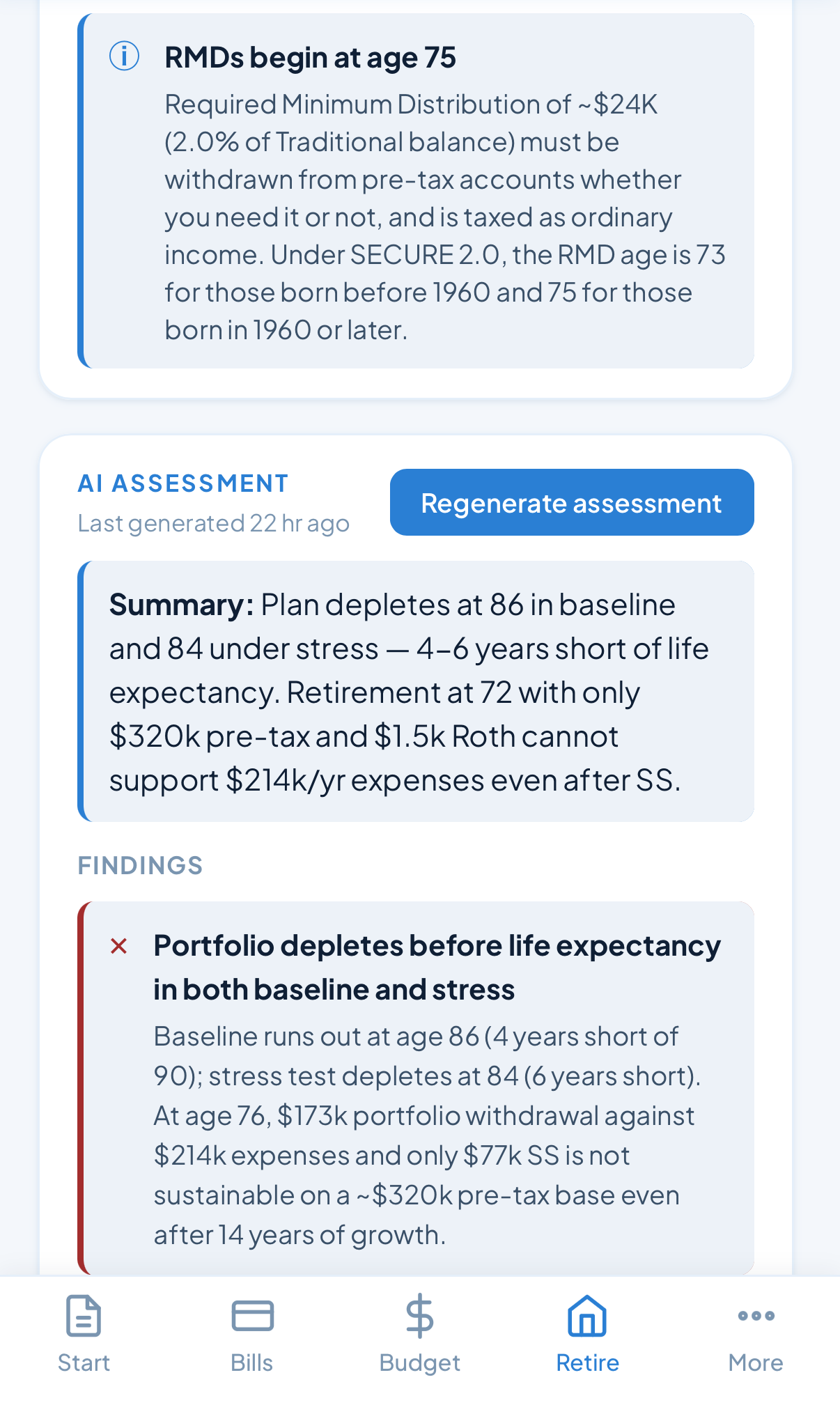 AI retirement assessment mobile view
